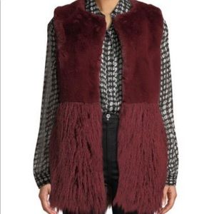 Love Token Faux-Fur Vest with Shag Hem Burgundy